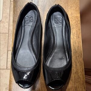 Tory Burch Black Peep Toe Flats Size 8.5